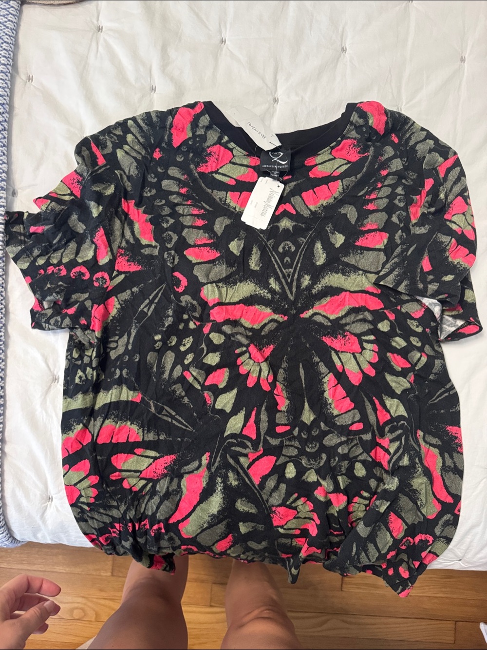 Alexander McQueen MCQ Black Butterfly-Print Short Sleeve Top